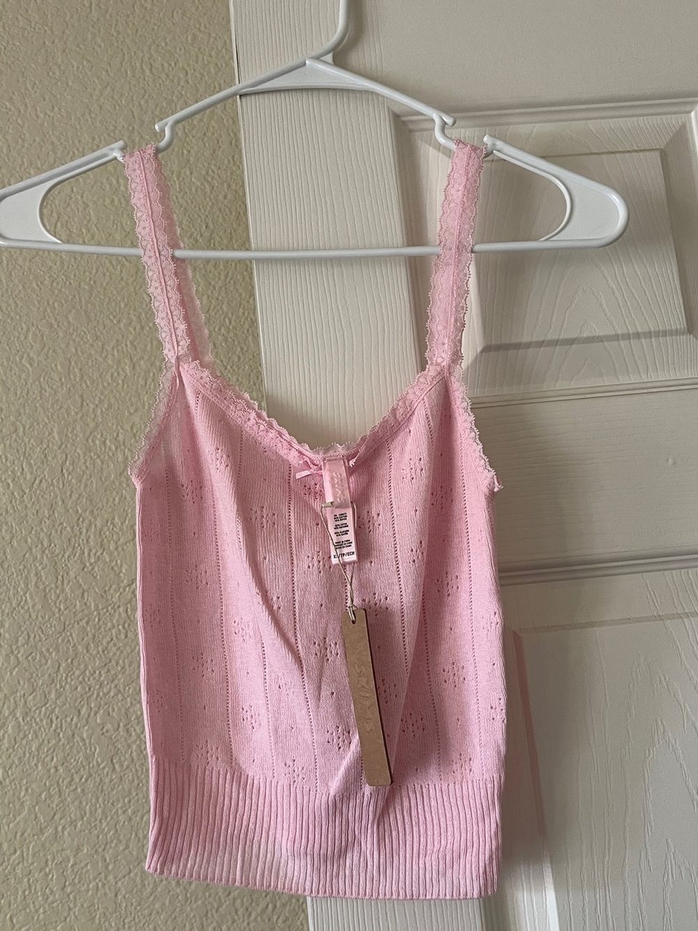 SKIMS Sweater Pointelle Pink Lace-Trim Knit Cami